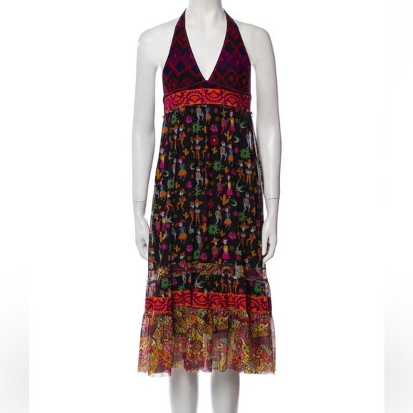 Agua Bendita‎ Day of the Dead Halter Midi Dress Small - Picture 1 of 8